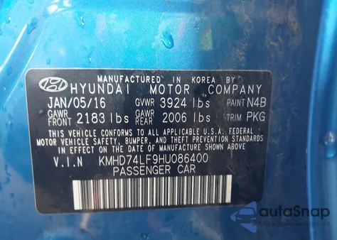 2017 Hyundai Elantra Se z USA, uszkodzony, nr VIN KMHD74LF9HU086400